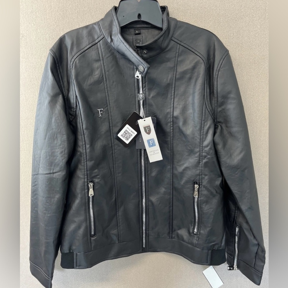 (NWT) F Collection Women's Black Vegan Leather Motorcycle Jacket
